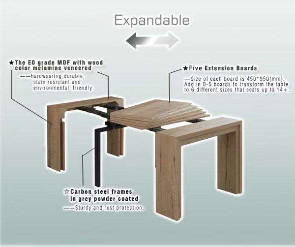 MultiFlex Elegance Expandable Pull Out Dining Solution Multifunctional Table - Image 4