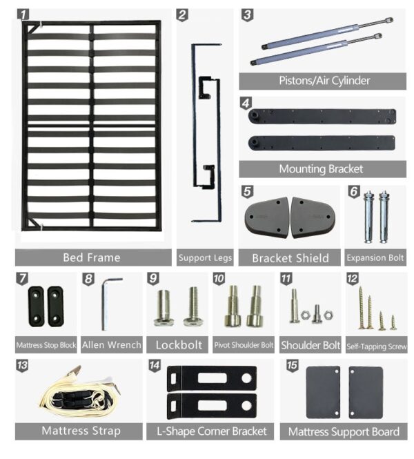 Queen Size Somersault Leg Horizontal Murphy Wall Bed Metal Hardware Set ~ (Exclude wood panel) - Image 2